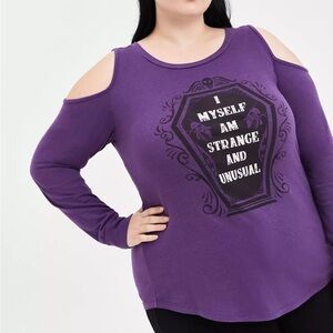 Torrid Purple Beetlejuice Cold Shoulder Tee